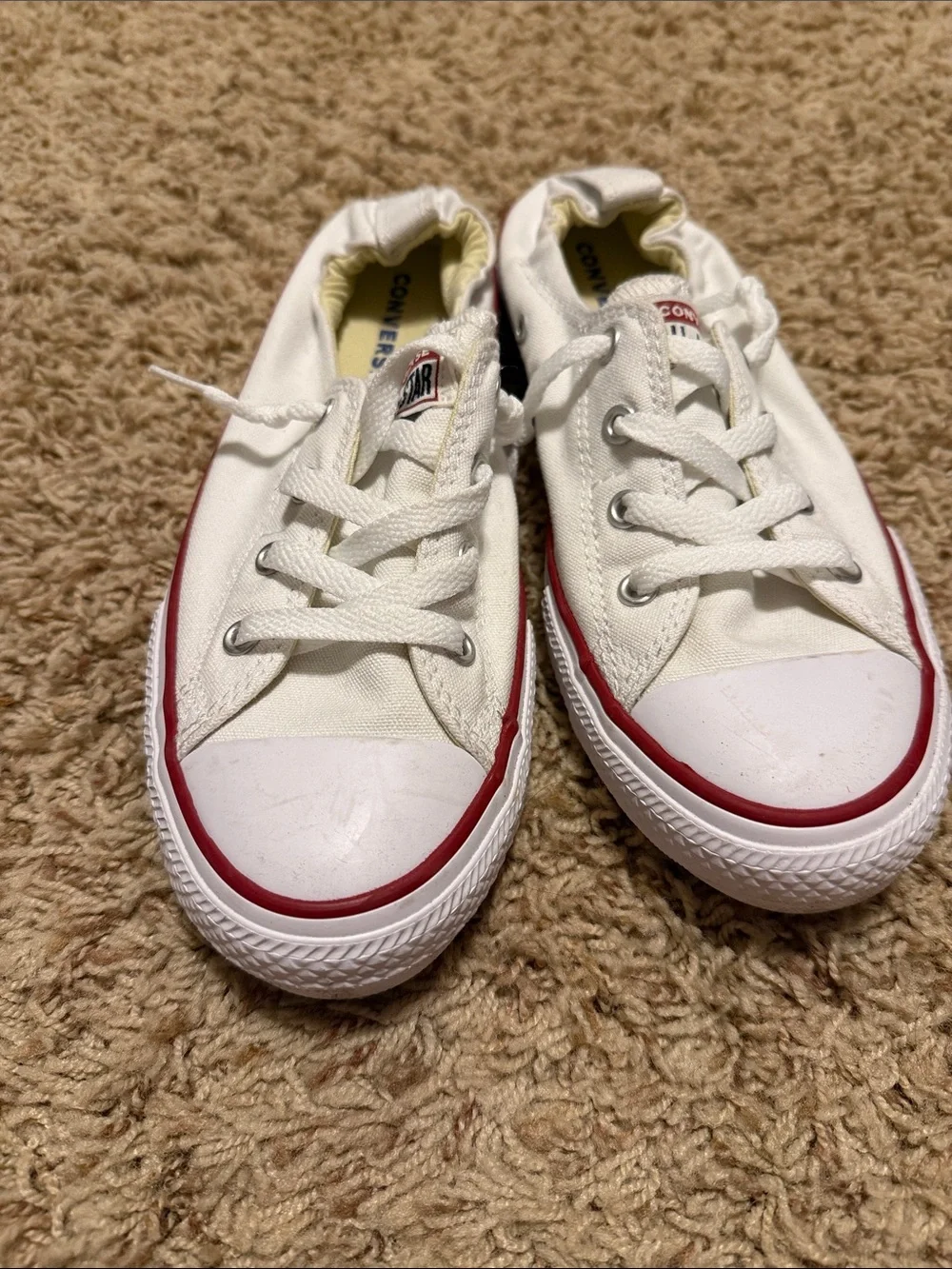 Converse shoreline Kids White Canvas Low-Top Sneakers with Red Trim